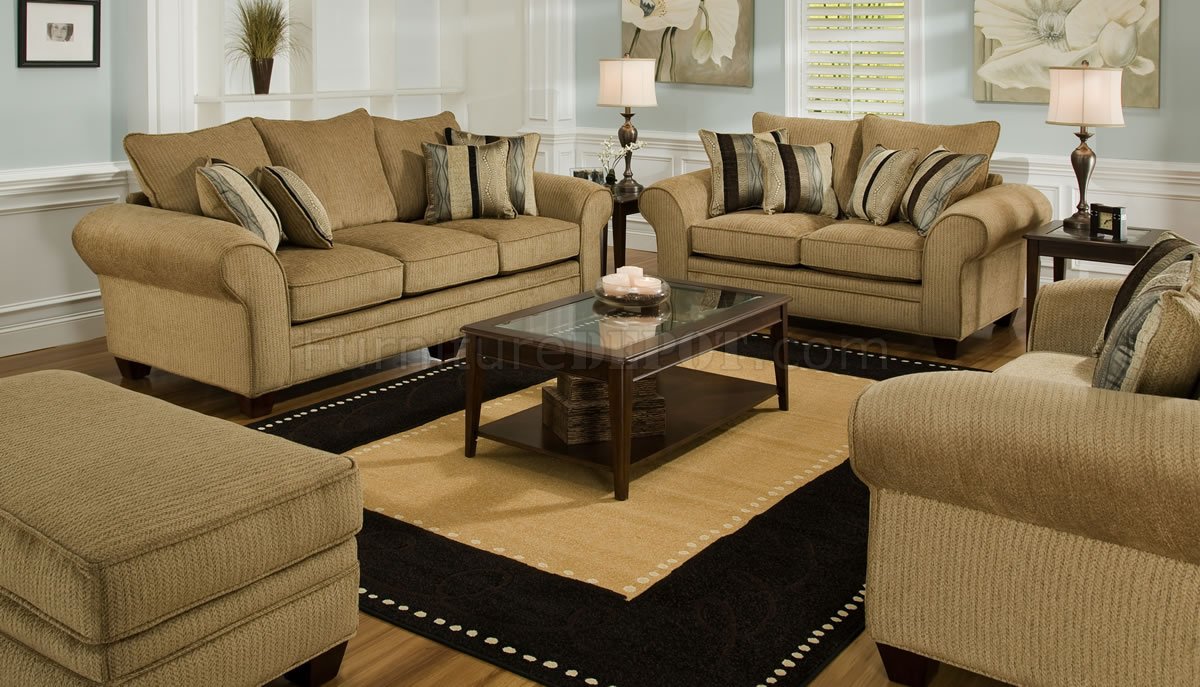 Beige Suede Fabric Modern Casual Sofa & Loveseat Set w/Options - Click Image to Close