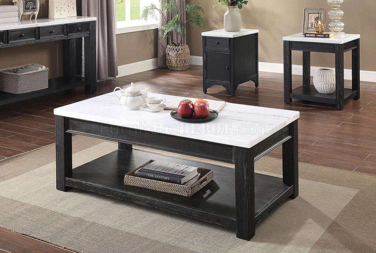 Mcgill Coffee End Tables Set Cm4337 In Antique Black Marble