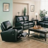 Black Bonded Leather Modern Living Room Motion Sofa w/Options