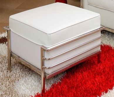 Le Corbusier Style Ottoman in White Leather