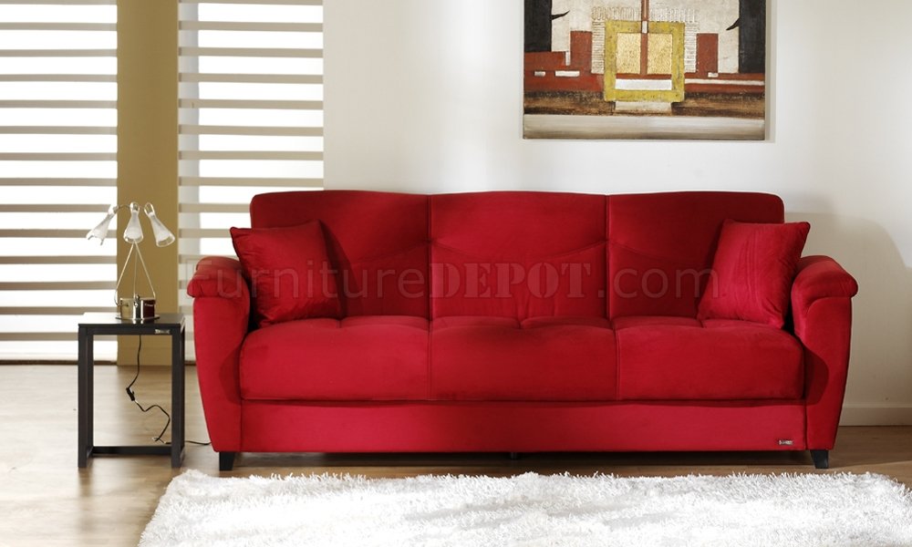 Red Microfiber Fabric Living Room Storage Sleeper