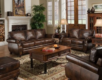 Brown Top Grain Leather Traditional Sofa w/Optional Items [DOS-308]