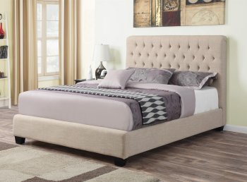 Chloe 300007 Upholstered Bed in Oatmeal Fabric by Coaster [CRB-300007 Chloe]