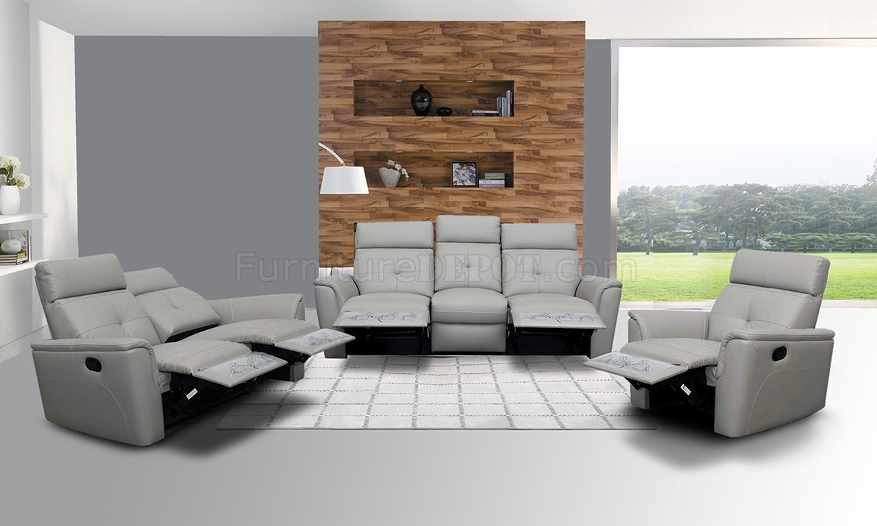8501 reclining sofa in light grey half leatheresf woptions