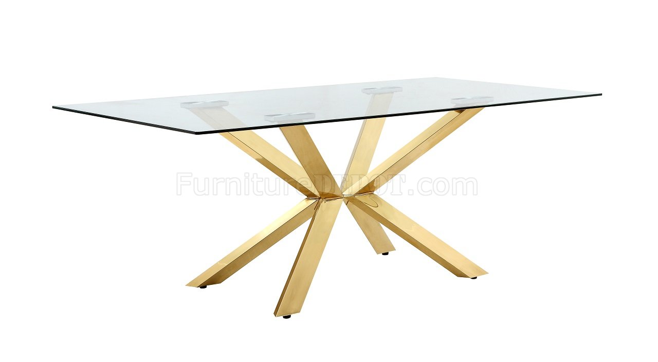 LPD Capri Round Glass Top Dining Table with Gold Finished Legs 