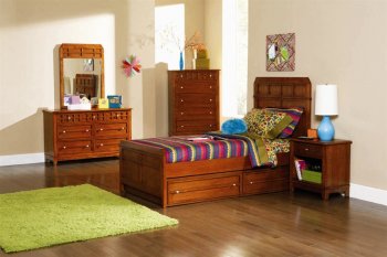 Warm Medium Brown Finish Transitional 4Pc Kid's Bedroom Set [CRKB-400421-4pc-Aiden]