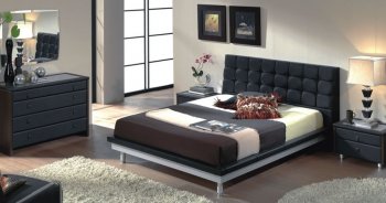 603 Toledo Black Leather Upholstered Bed With Metal Legs [EFBS-603 Toledo Black]
