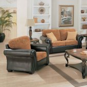 Bycast Leather and Printed Microfber Two-Tone Living Room Set