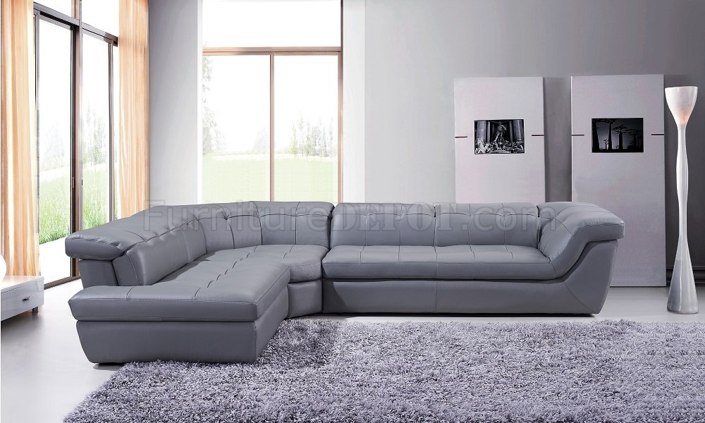 397 Sectional Sofa In Grey Italian, Grey Leather Sofa Sectional