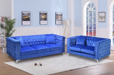 LCL-017 Sofa & Loveseat Set in Blue Velvet