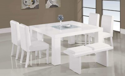 White Lacquer Finish Modern 7PC Dinette Set W/Glass Inlay Table
