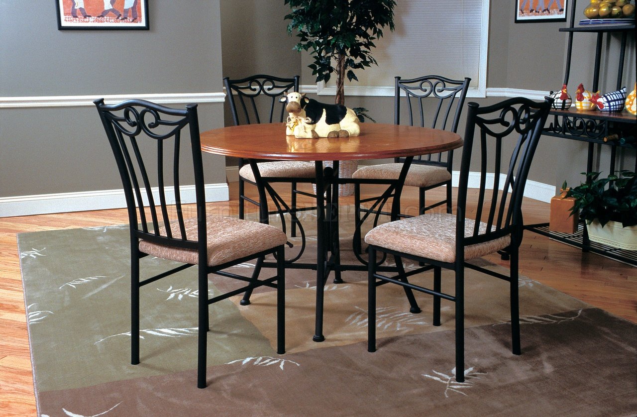 Dark Pewter Metal Base Dinette w/Oak Finish Top Table - Click Image to Close