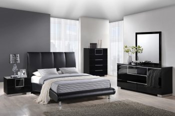 8272 Upholstered Bed in Black Leatherette by Global [GFBS-8272 Black Hailey]