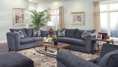 Blue Chenille Contemporary Living Room w/Hardwood Frame