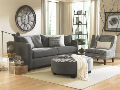 Highlands Charcoal Fabric Contemporary Sofa w/Optional Items