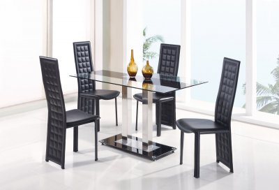 Contemporary 5Pc Dinette Glass Top Table W/Black Glass Base