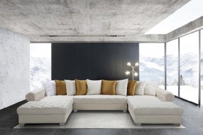 LCL-003U Sectional Sofa in White Velvet