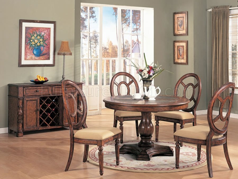 Distressed Natural Wood Dining Room Set W Round Table