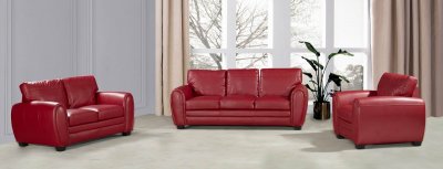 Red Bonded Leather Contemporary Sofa & Loveseat Set w/Options