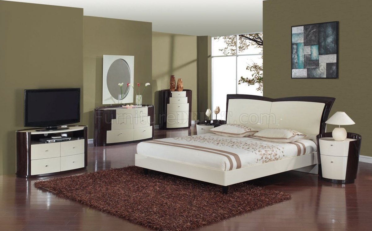 Beige & Wenge Two-Tone Finish Modern Bedroom w/Optional Items - Click Image to Close