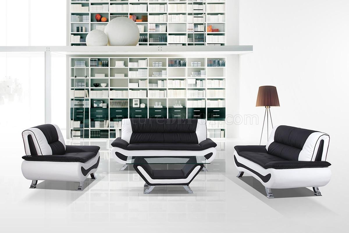 3032c 3pc Sofa Set In Black White Eco Leather By Vig