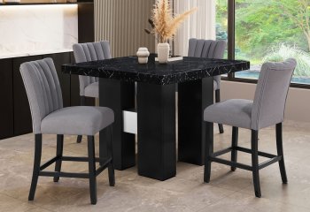 D04BT Black Dining Room Set 5Pc by Global w/D8685BS Gray Stools [GFDS-D04BT-BLK-D8685BS-GRY]