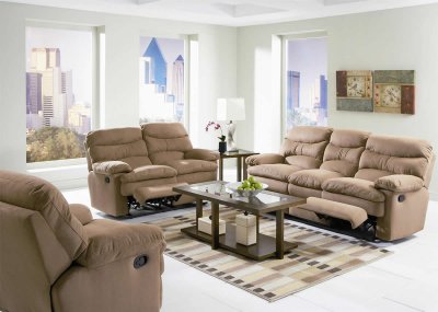 Light Brown Microfiber Modern Reclining Sofa