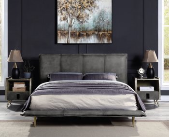 Metis Bed BD00559Q in Gray Leather by Acme w/Optional Nightstand [AMBS-BD00559Q Metis]