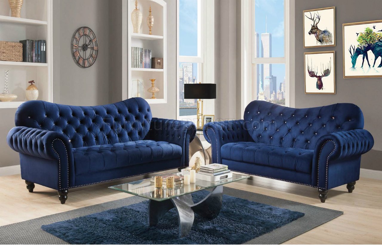 Iberis Sofa 53405 In Navy Blue Velvet By Acme W Options