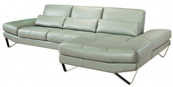 Grey Full Leather Modern Sectional Sofa w/Steel Legs [JMSS-833]