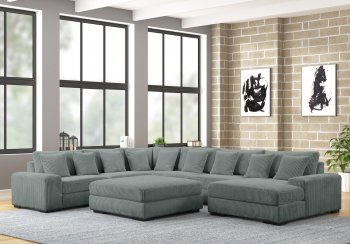 Bella Sectional Sofa in Gray Corduroy Fabric w/Optional Ottoman [ADSS-Bella Gray]