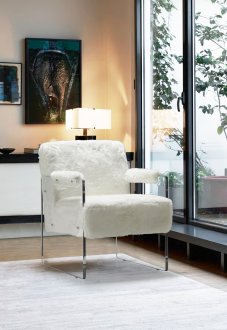 Ella Accent Chair 528 in White Faux Fur by Meridian