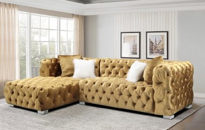 LCL-018 Sectional Sofa in Gold Velvet