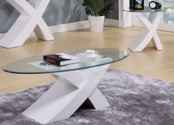 80860 Pervis Coffee Table 3Pc Set in White by Acme w/Glass Top [AMCT-80860 Pervis]