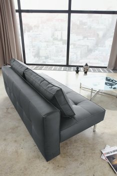 Black or White Full Leatherette Modern Convertible Sofa Bed [INSB-Sly-Deluxe-Black]