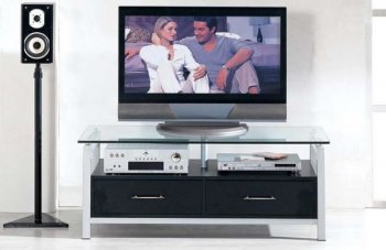 Black Color Modern TV Stand With Glass Top [AETV-T800 Black]