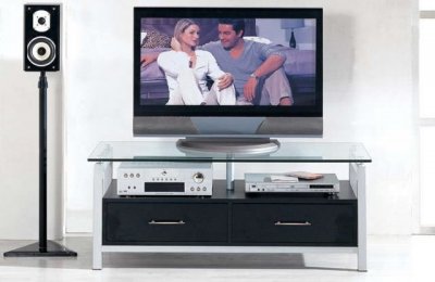 Black Color Modern TV Stand With Glass Top