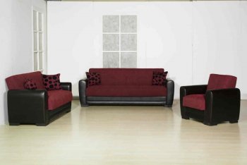 Burgundy Fabric Stylish Living Room w/Sleeper Sofa & Storage [MNSB-Luna-Burgundy]