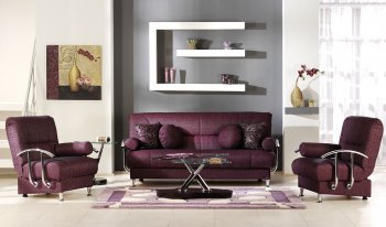 Stylish Living Room with Storage Sleeper Sofa in Burgundy Fabric [IKSB-BEST-Cole Lila]
