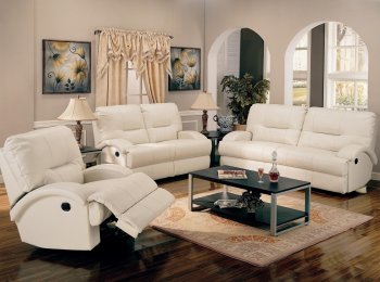 White Bonded Leather Motion Living Room Sofa w/Options [CRS-600511]