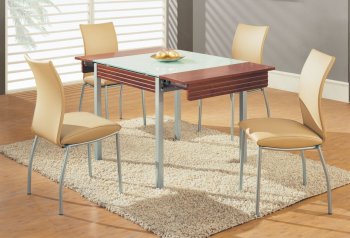D3232DT 5pc Dinette w/Frosted Glass Top & Wooden Extensions [GFDS-D3232DT-2067DC]
