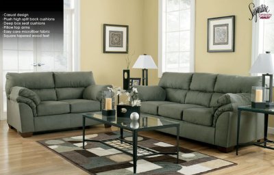 Sage Microfiber Modern Sofa & Loveseat Set By Ashley Design