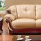 Beige Leather Classic Living Room W/Cherry Wooden Accents