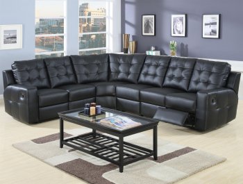Black Bonded Leather Double Reclining Modern Sectional Sofa [CRSS-600315-Tempe]