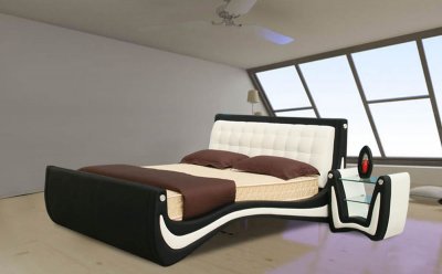 Black & White Leatherette Contemporary Artistic Bed w/Options