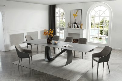 9087 Dining Table Dark Gray by ESF w/Optional 1254 Chairs