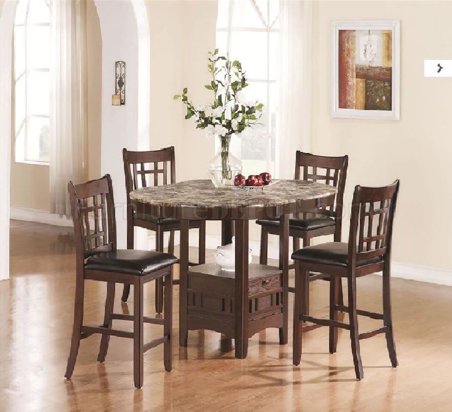 Oval Faux Marble Top Modern 5pc Dining Set, Marble Counter Height Dining Table With Storage