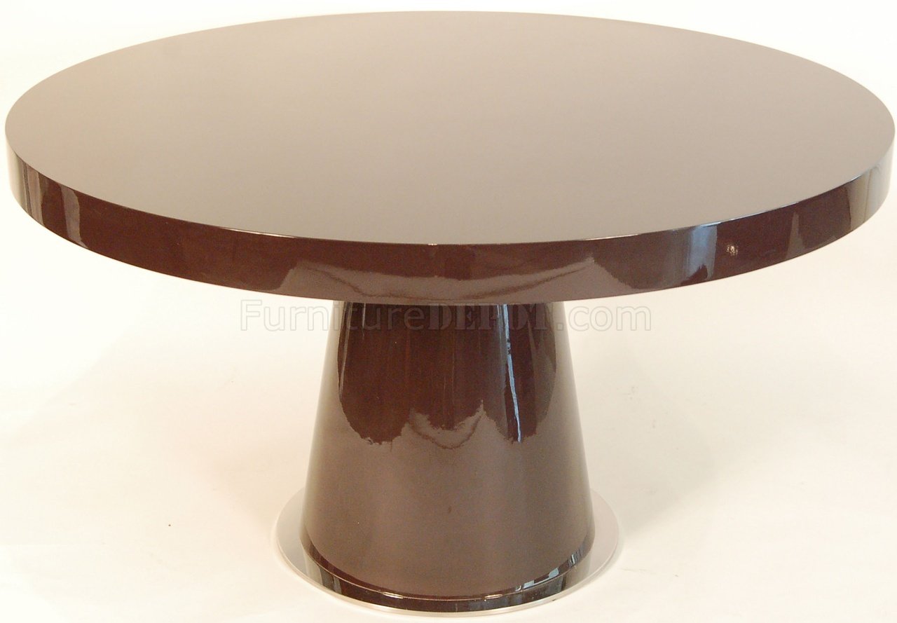 Brown High Gloss Lacquer Finish Modern Round Dining Table - Click Image to Close