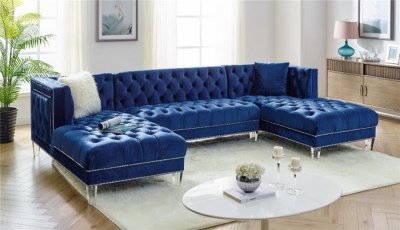 MS2069 Sectional Sofa in Blue Velvet by VImports