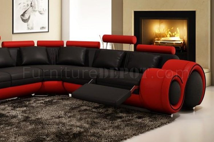 4087 Sectional Sofa In Black Red, Bonded Leather Sectionals